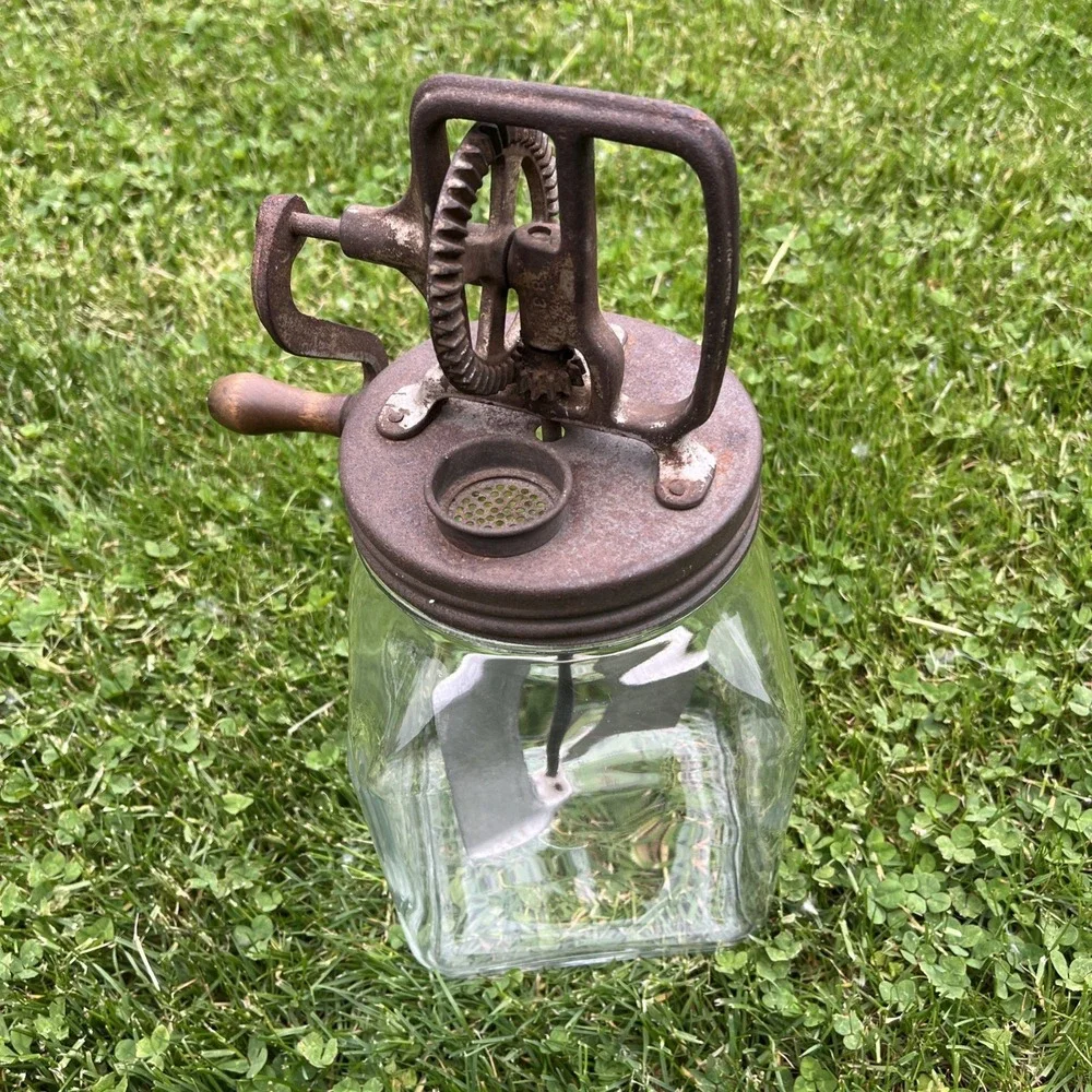 Vintage Glass Sunbeam Mixmaster Butter Churn‎ w/ Metal Paddles